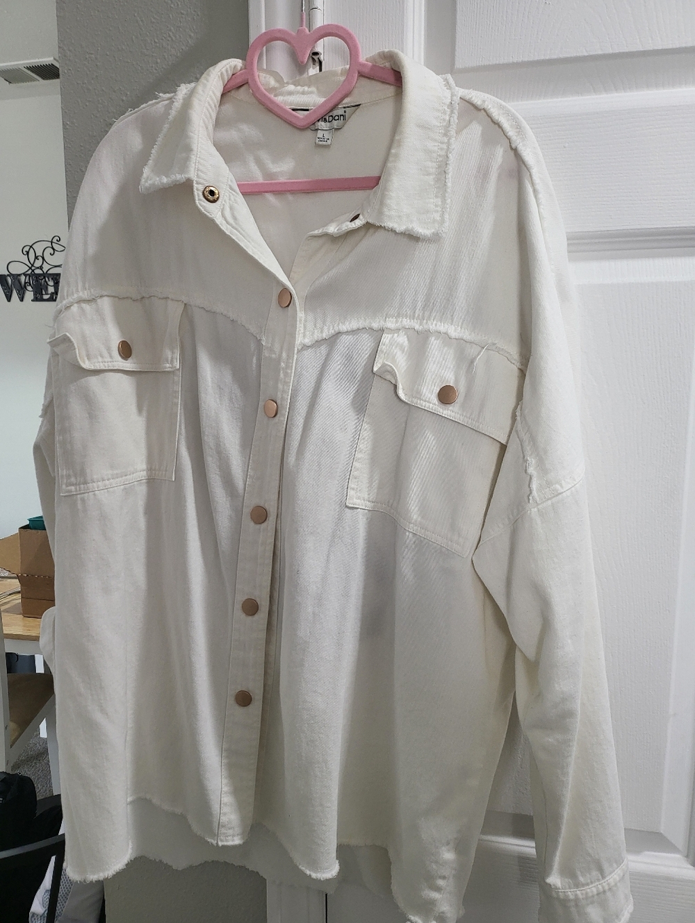 Cream Button-Front Oversized Shirt Jacket